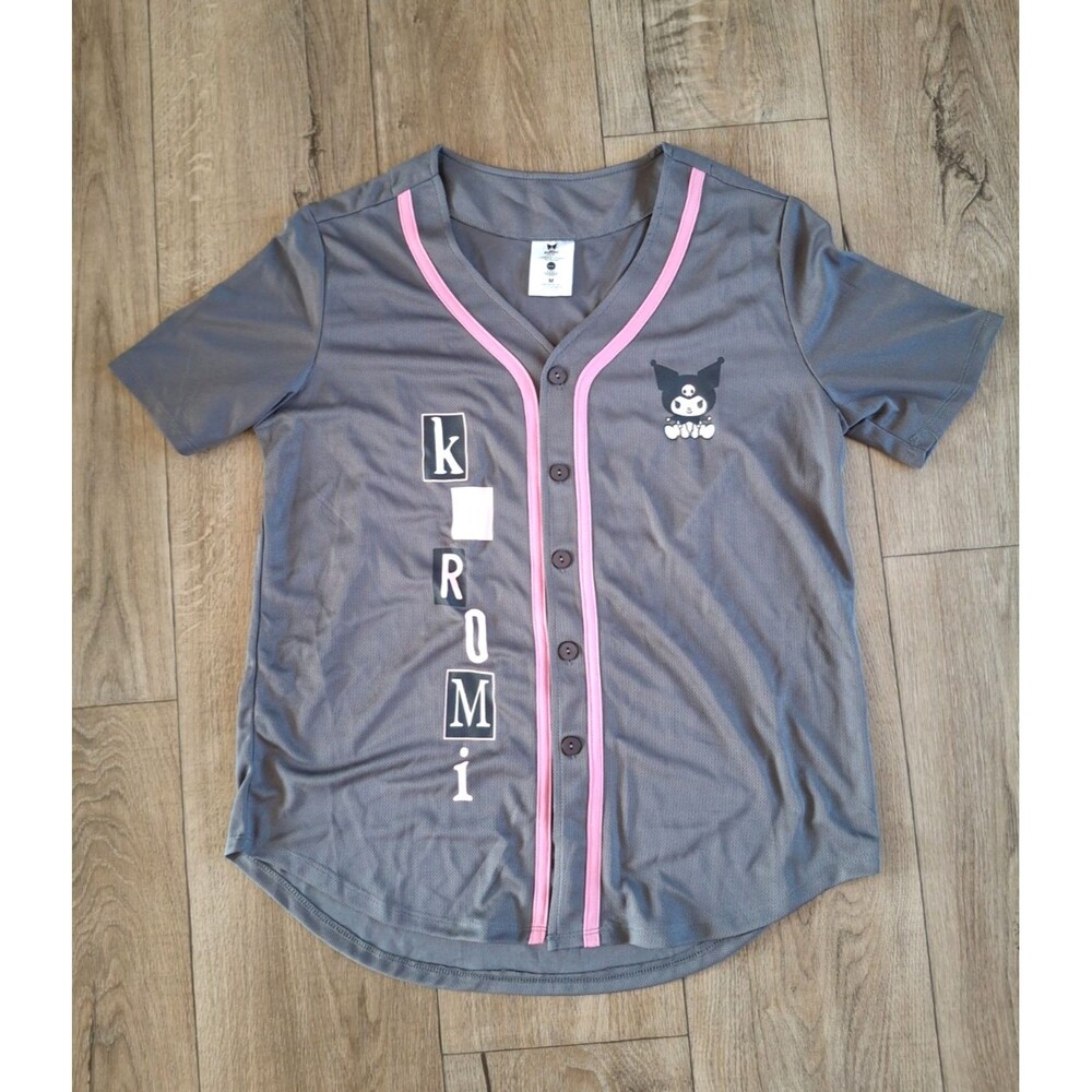 Sanrio Kuromi Women's Baseball Jersey Gray Pink Flames Size Medium